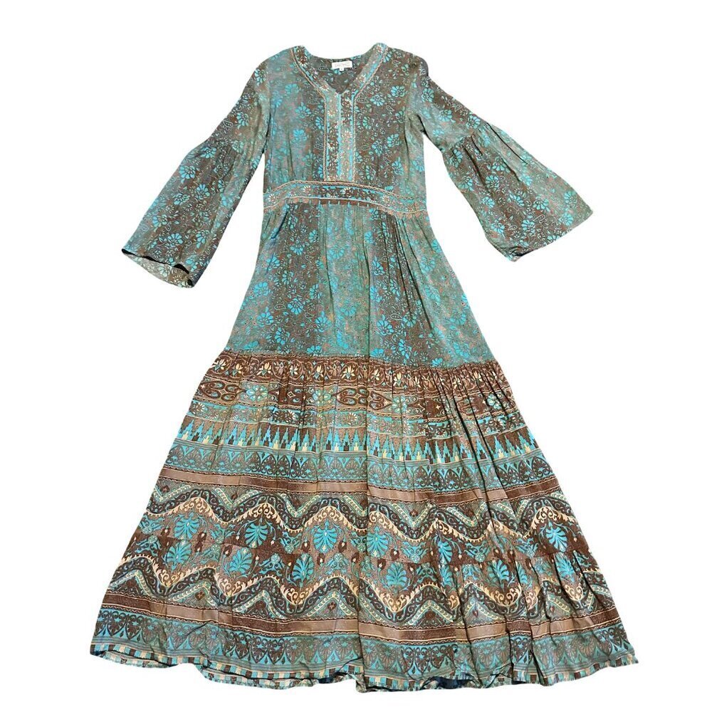 SweetSalt Long Length Bohemian Boho Maxi Dress Fall Colors Bell Sleeves Size 4